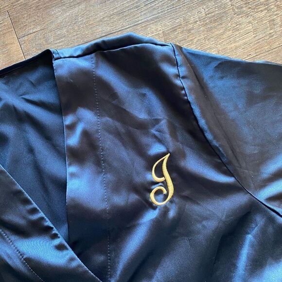 Robe Navy Blue Large XL Mid Thigh 3/4 Sleeve Loungewear - Picture 4 of 12